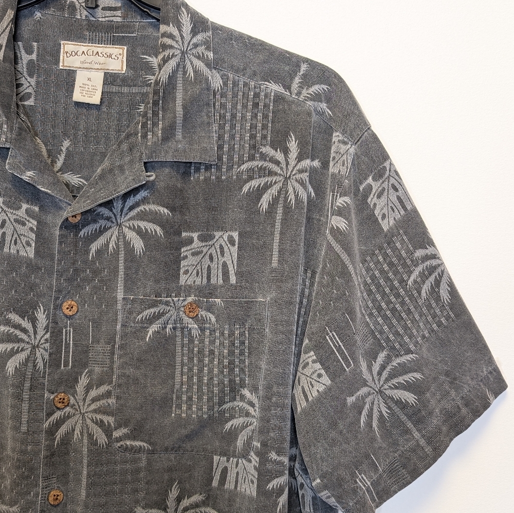 Boca Classics 100% Silk Hawaiian Shirt Palm Tree Island Print XL - Picture 4 of 12